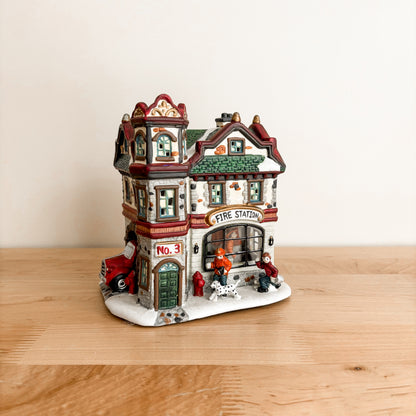 Christmas Decor - Christmas Street Ceramic Fire Station (with box)