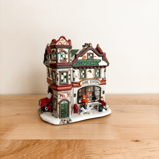 Christmas Decor - Christmas Street Ceramic Fire Station (with box)