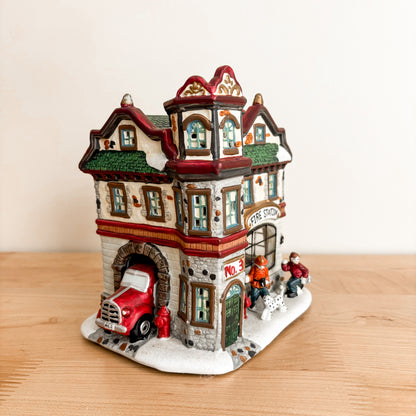 Christmas Decor - Christmas Street Ceramic Fire Station (with box)