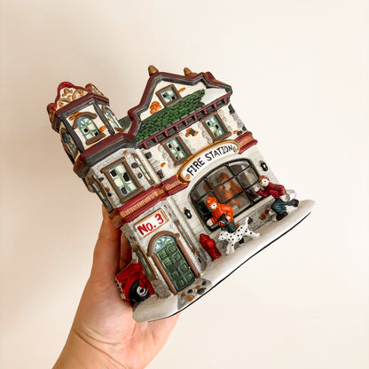Christmas Decor - Christmas Street Ceramic Fire Station (with box)