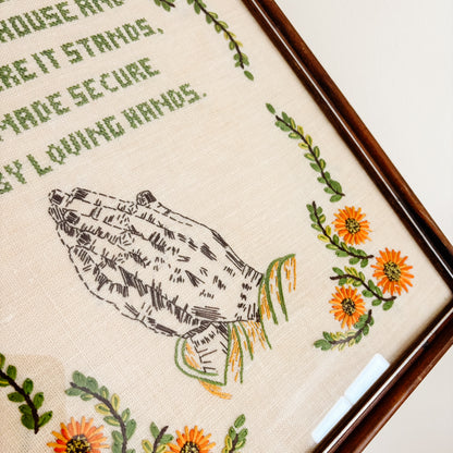 Vintage "Bless this House" Crewel Cross-Stitch Embroidery