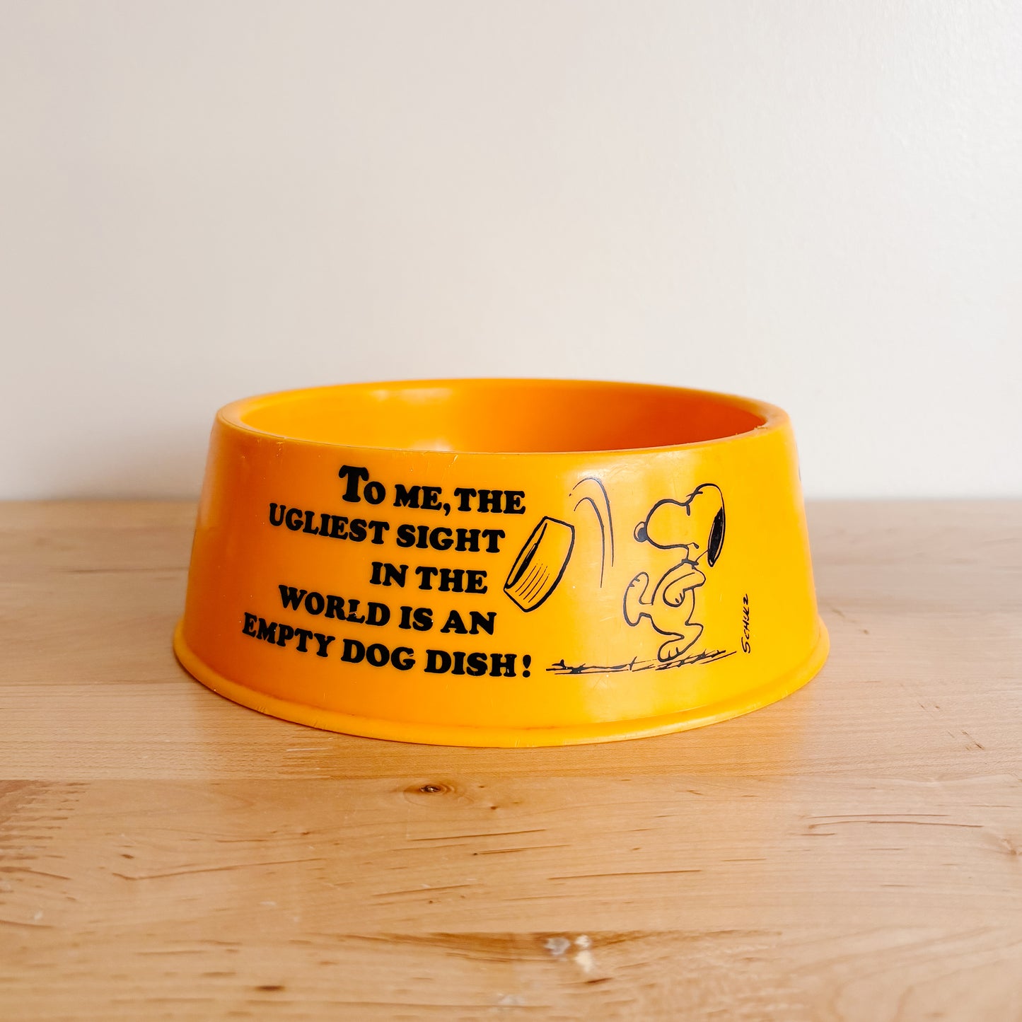 1970s Snoopy Peanuts Bright Yellow Plastic Dog Bowl