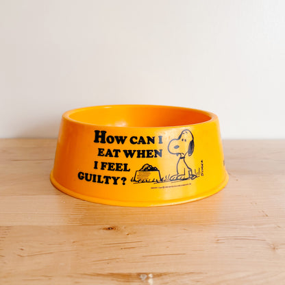 1970s Snoopy Peanuts Bright Yellow Plastic Dog Bowl