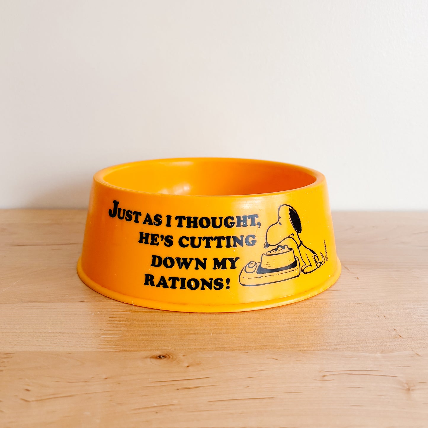 1970s Snoopy Peanuts Bright Yellow Plastic Dog Bowl