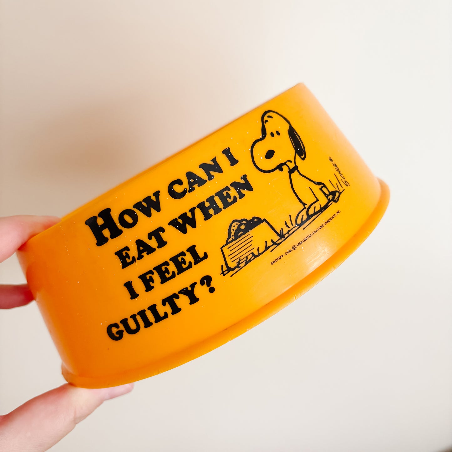 1970s Snoopy Peanuts Bright Yellow Plastic Dog Bowl
