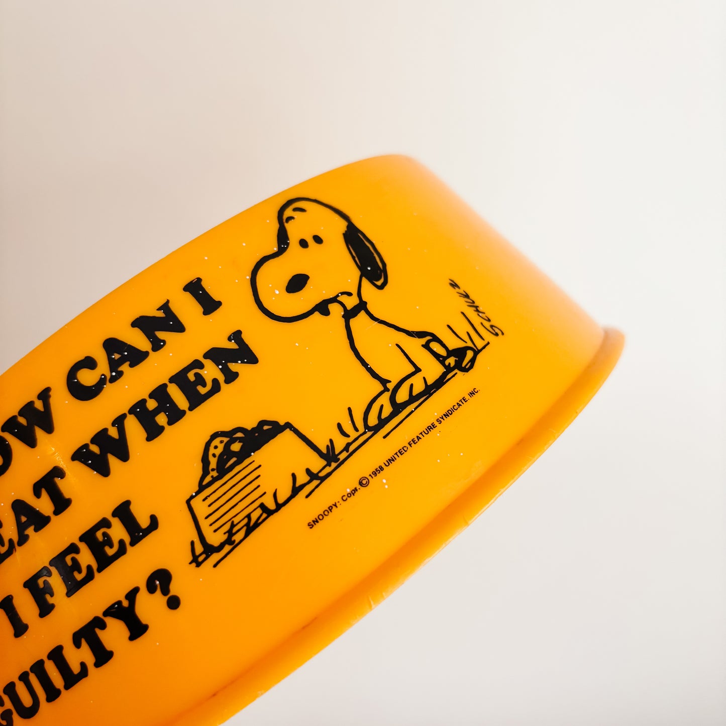 1970s Snoopy Peanuts Bright Yellow Plastic Dog Bowl