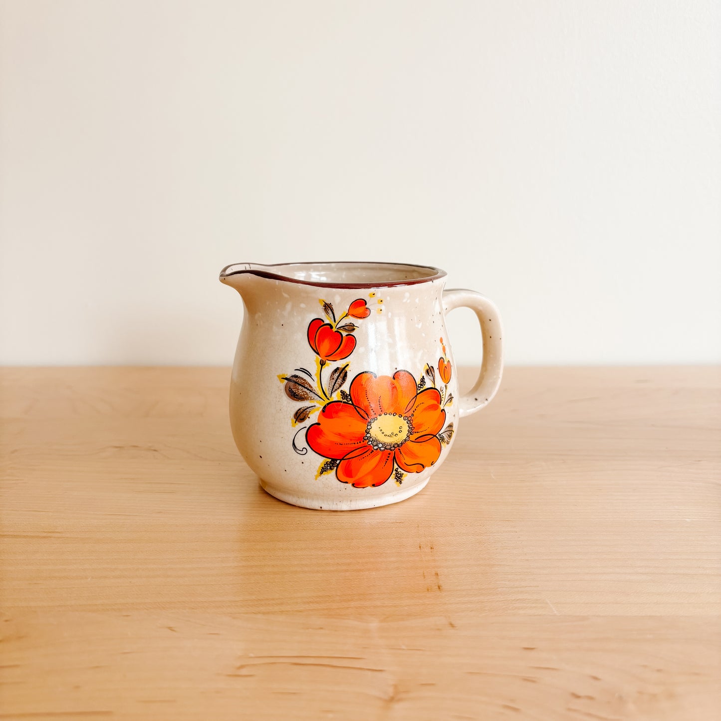 1970s Japan Valencia Orange Poppy Speckled Stoneware Creamer