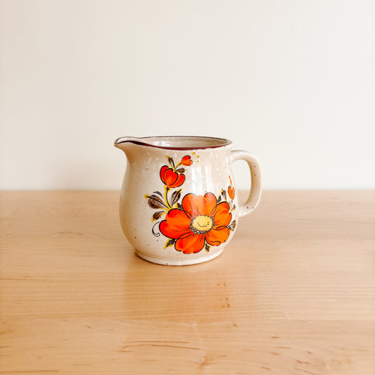 1970s Japan Valencia Orange Poppy Speckled Stoneware Creamer