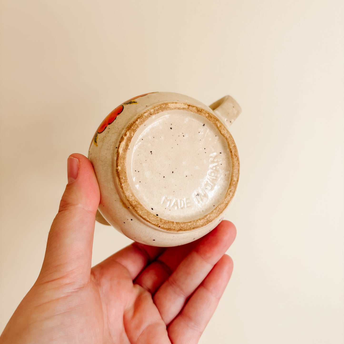 1970s Japan Valencia Orange Poppy Speckled Stoneware Creamer