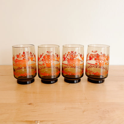 Libbey St Clair Homestead Smoky Brown and Orange Glassware - Set of 4