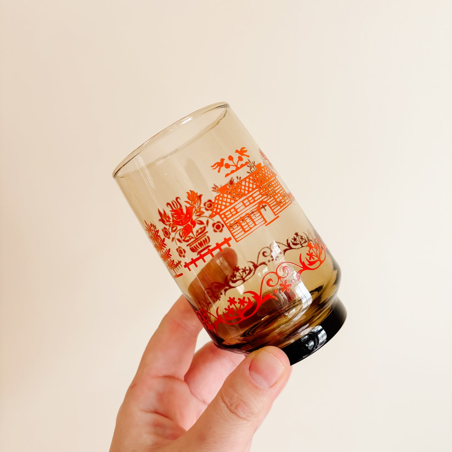 Libbey St Clair Homestead Smoky Brown and Orange Glassware - Set of 4