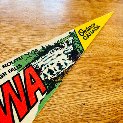 Wawa Ontario 1960s Yellow and Pink Felt Pennant
