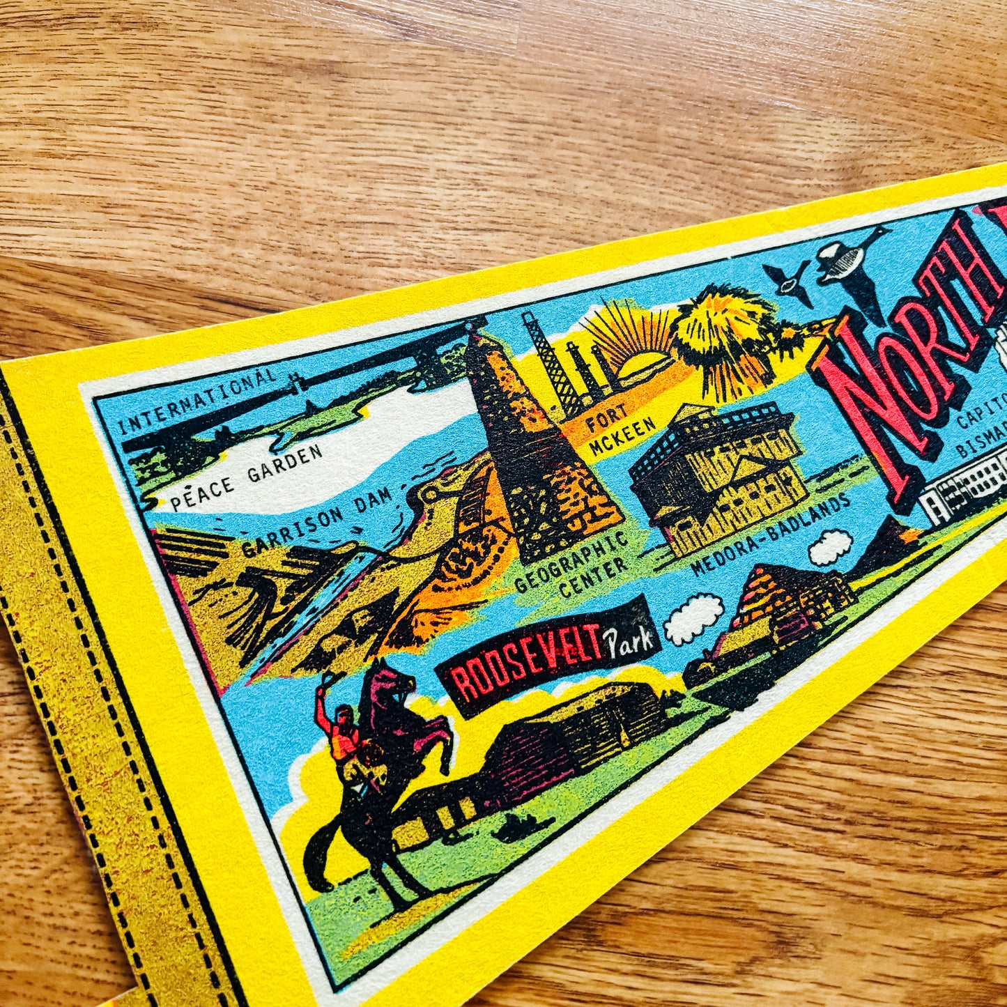 North Dakota Yellow and Pink Felt Pennant