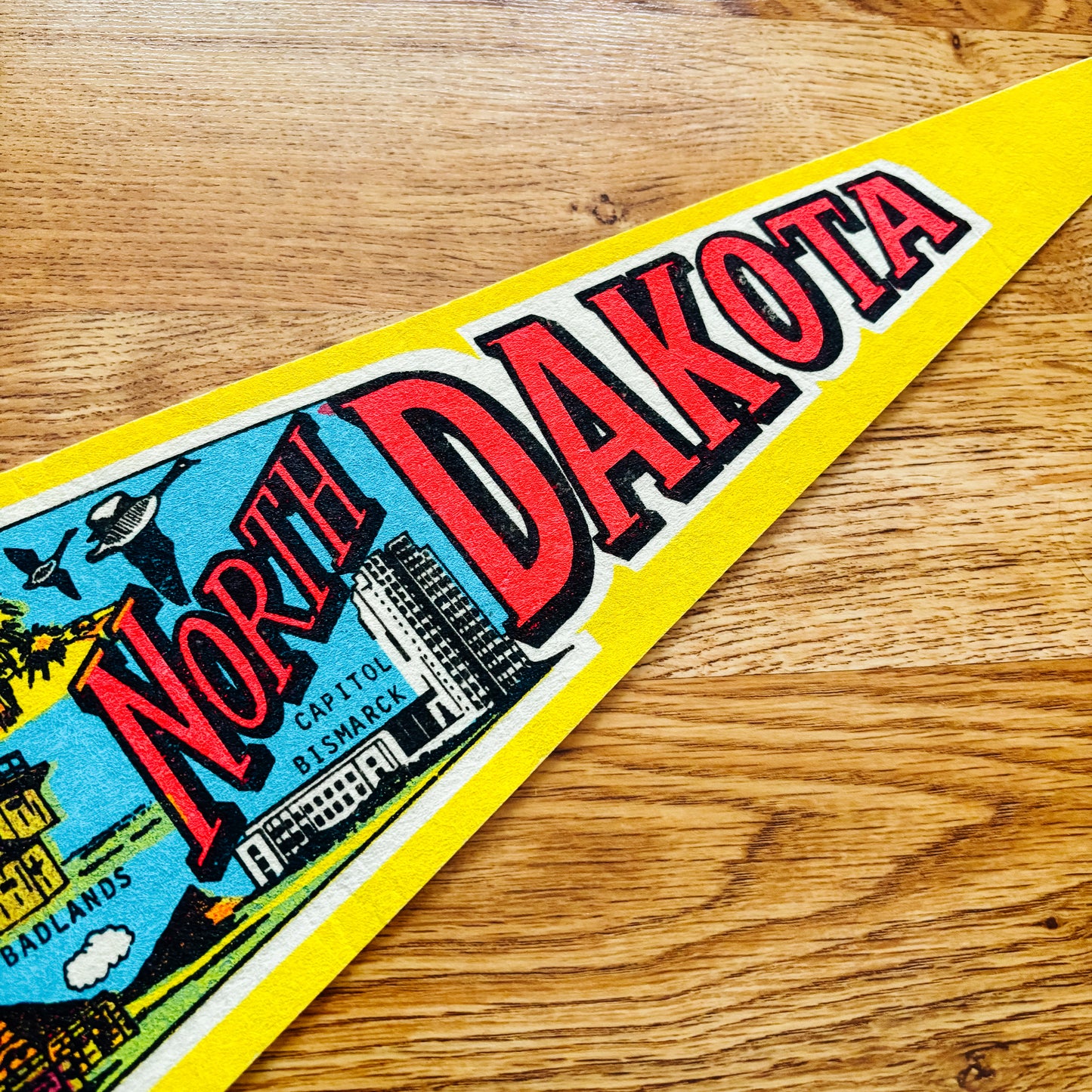 North Dakota Yellow and Pink Felt Pennant