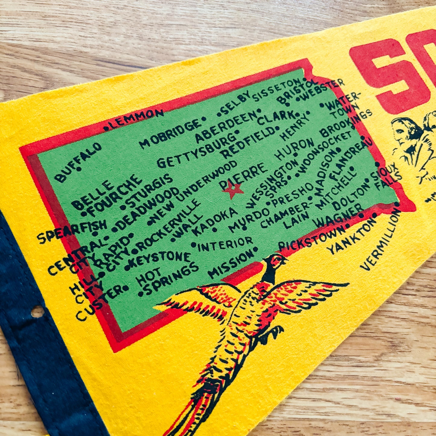 South Dakota Yellow and Red Felt Pennant