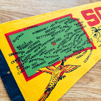 South Dakota Yellow and Red Felt Pennant