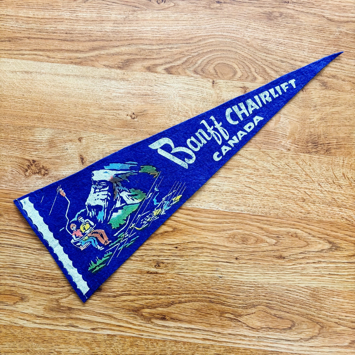 Banff Alberta Chairlift 1960s Blue Felt Pennant