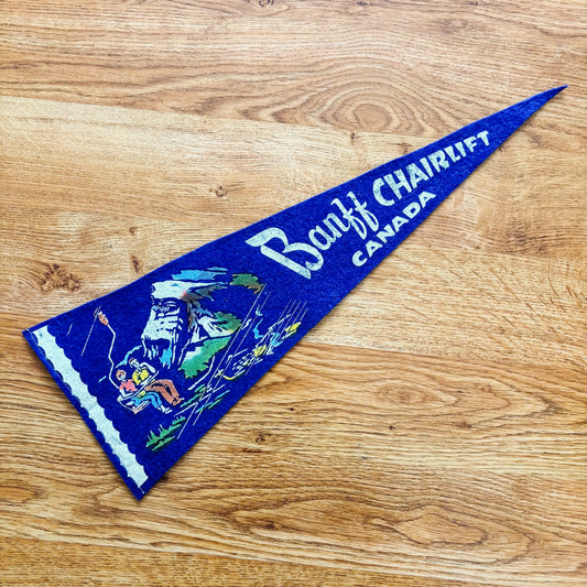 Banff Alberta Chairlift 1960s Blue Felt Pennant