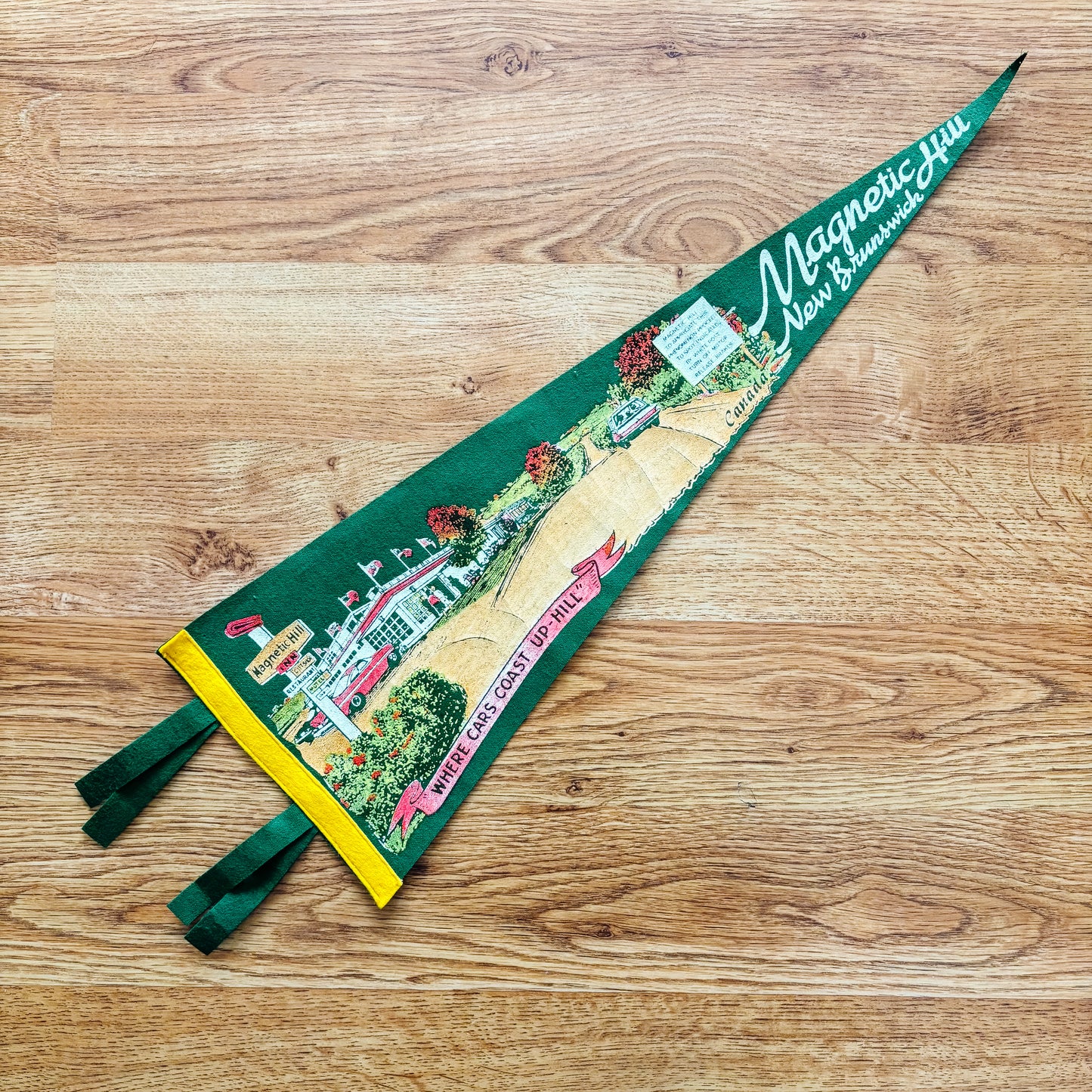 Magnetic Hill New Brunswick 1960s Green Felt Pennant