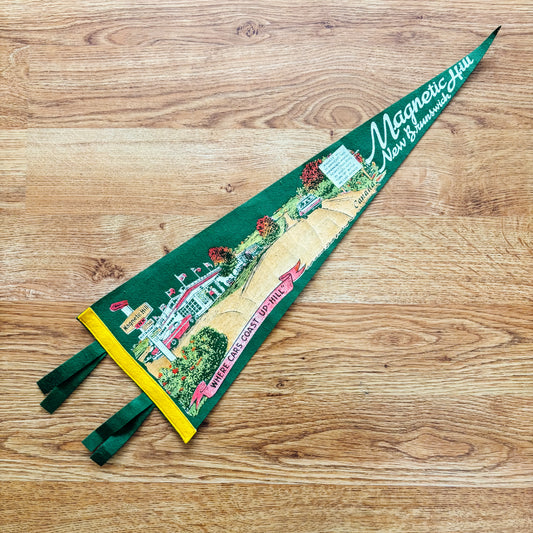 Magnetic Hill New Brunswick 1960s Green Felt Pennant