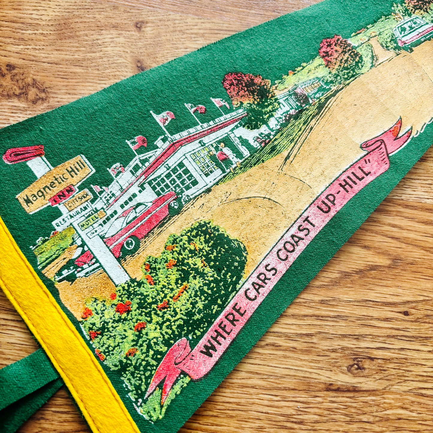 Magnetic Hill New Brunswick 1960s Green Felt Pennant