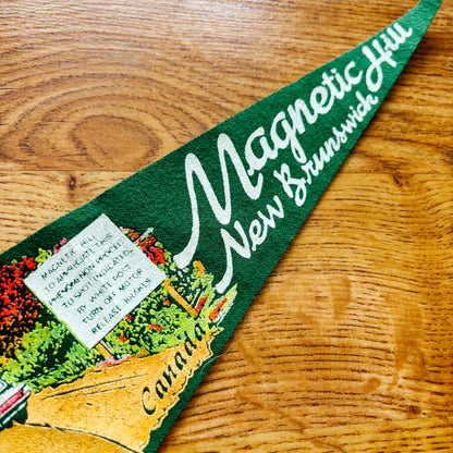 Magnetic Hill New Brunswick 1960s Green Felt Pennant
