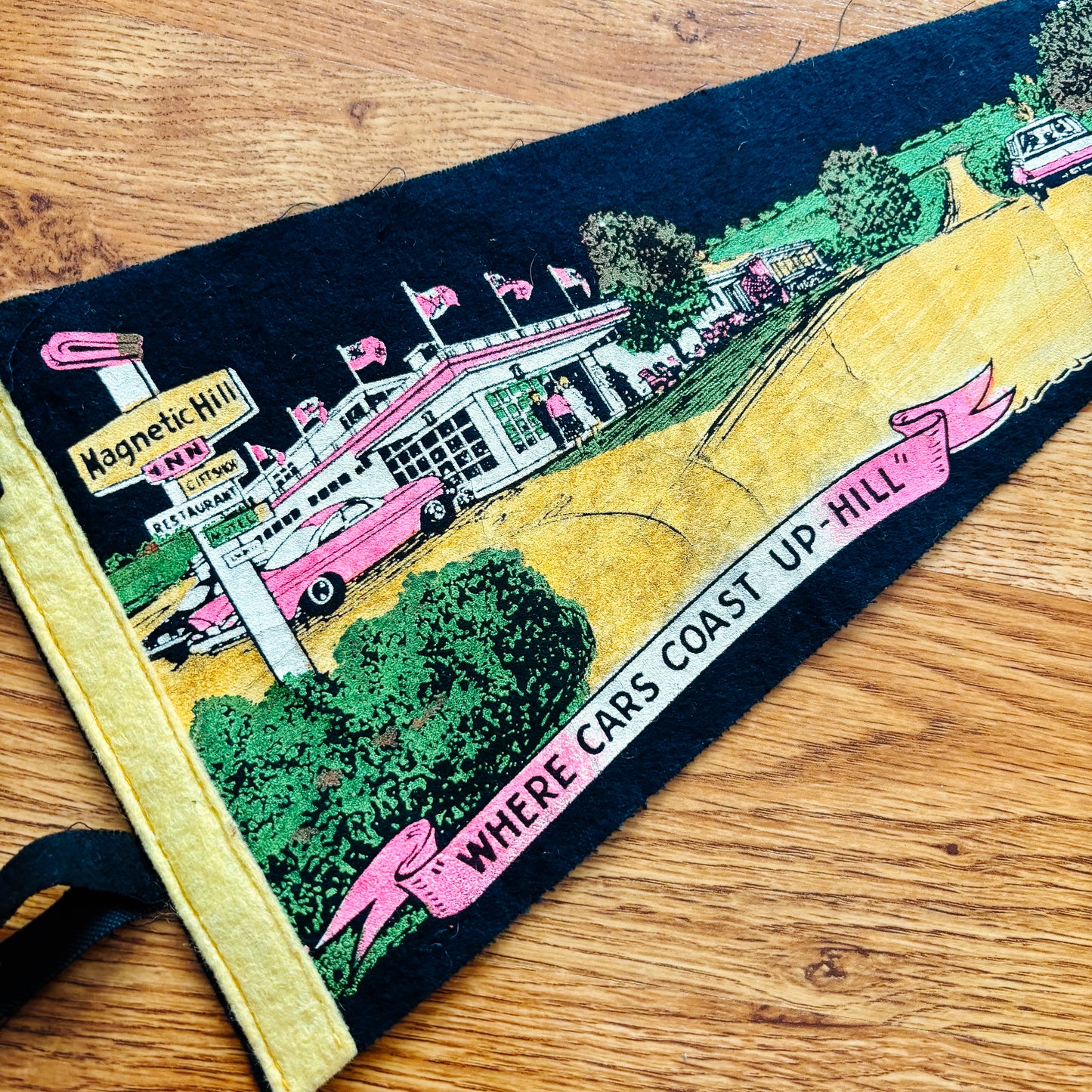 Magnetic Hill New Brunswick 1960s Navy Felt Pennant