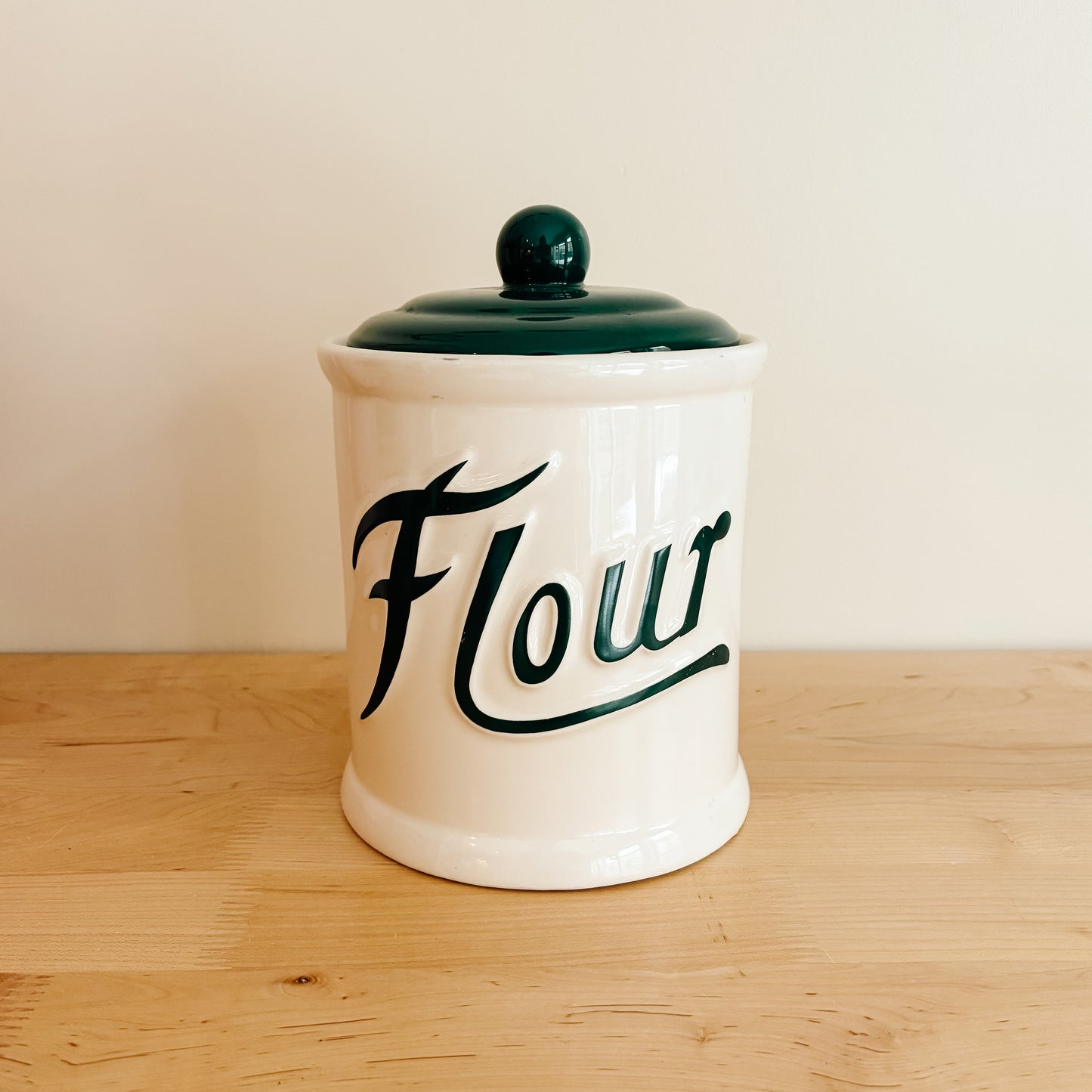 Vintage Himark Green and Cream Ceramic Flour Canister