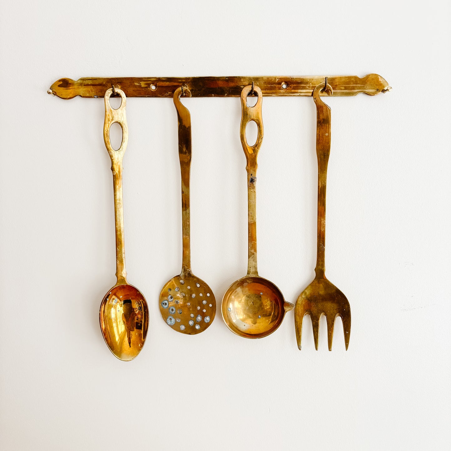 Vintage Hanging Brass Utensils with Hooks