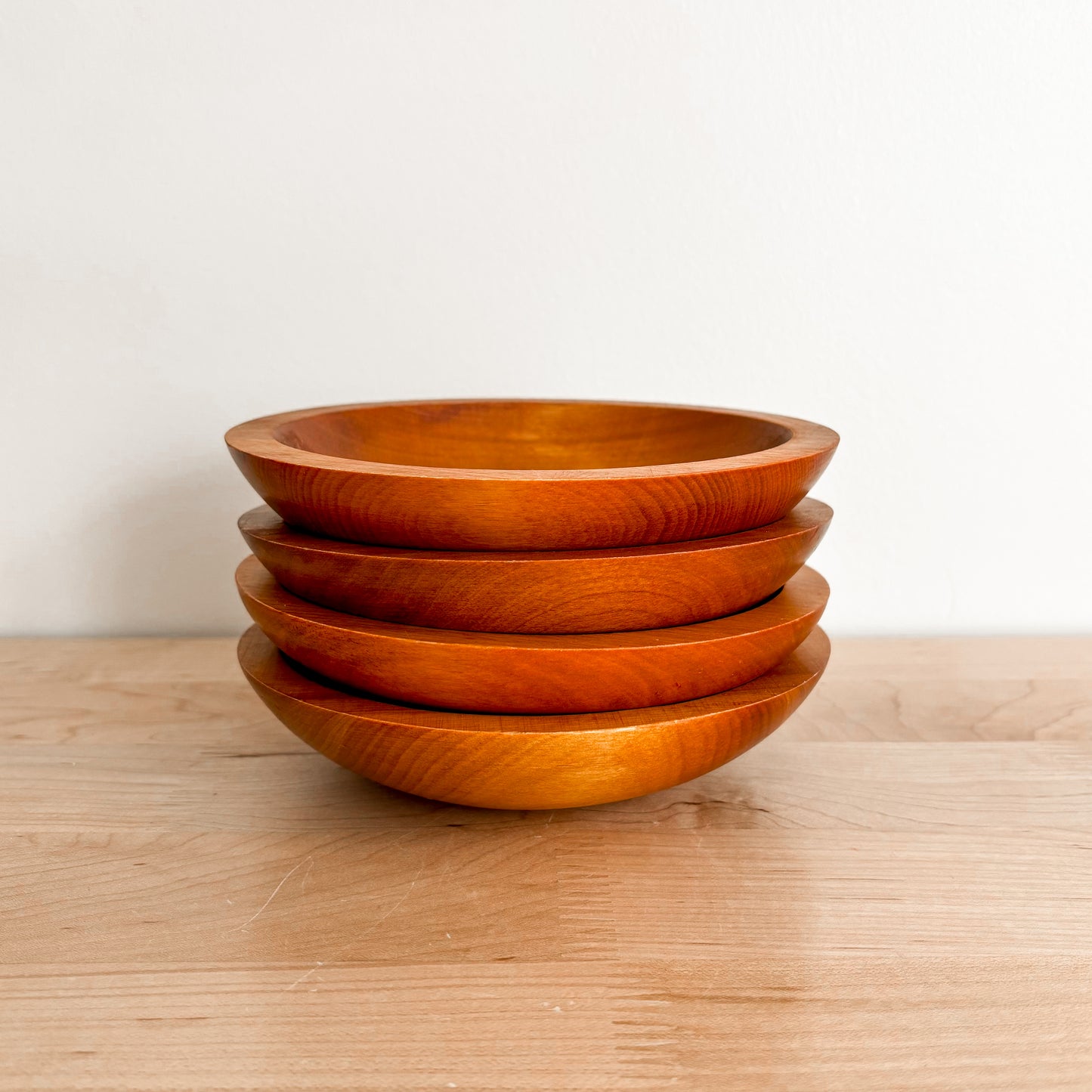 Vintage Baribocraft Round Maple Wood Salad Bowls (Set of 4)