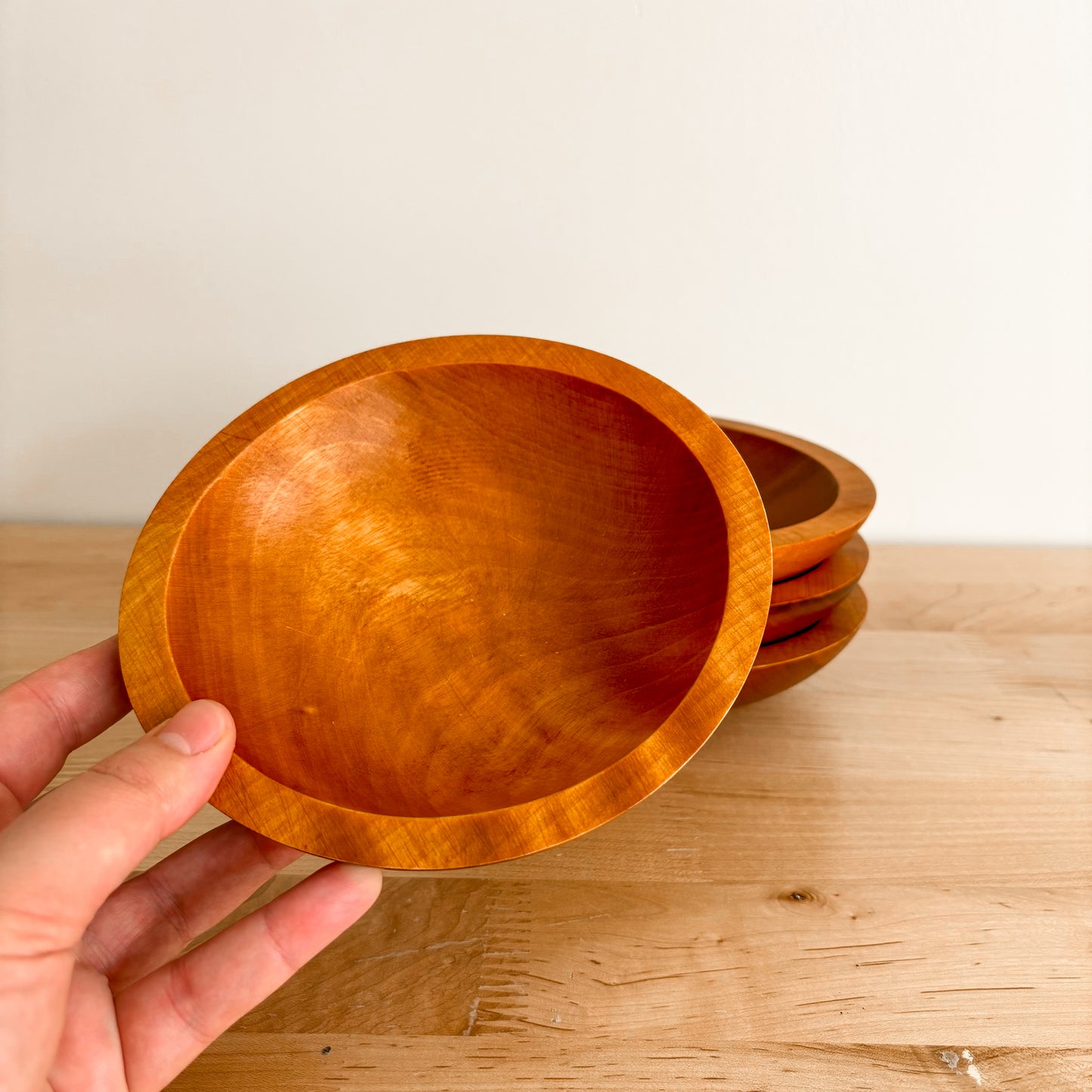 Vintage Baribocraft Round Maple Wood Salad Bowls (Set of 4)