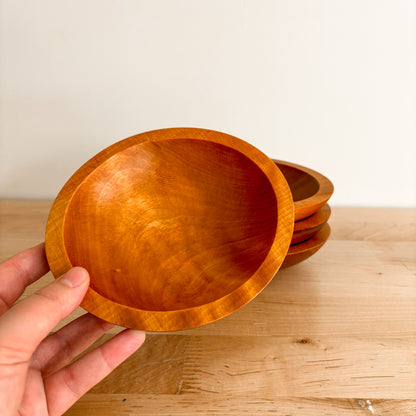 Vintage Baribocraft Round Maple Wood Salad Bowls (Set of 4)