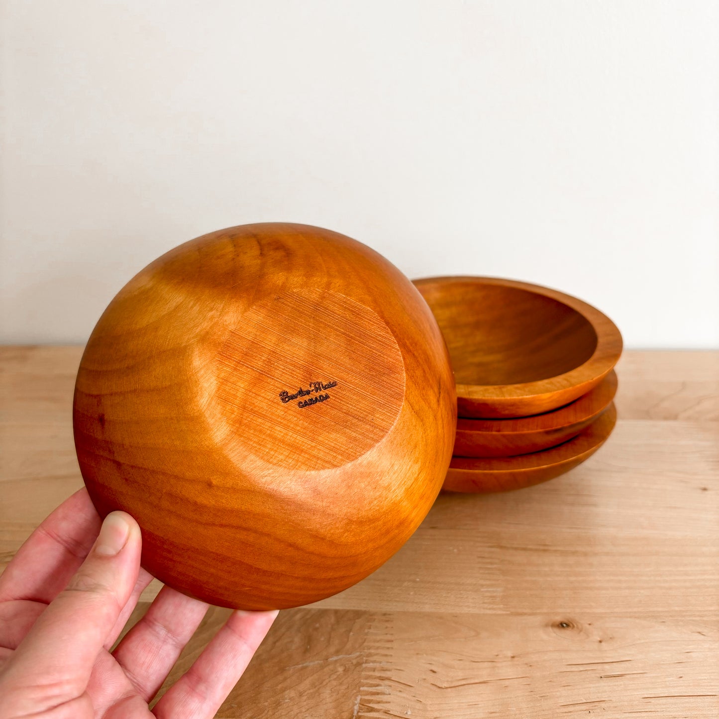 Vintage Baribocraft Round Maple Wood Salad Bowls (Set of 4)