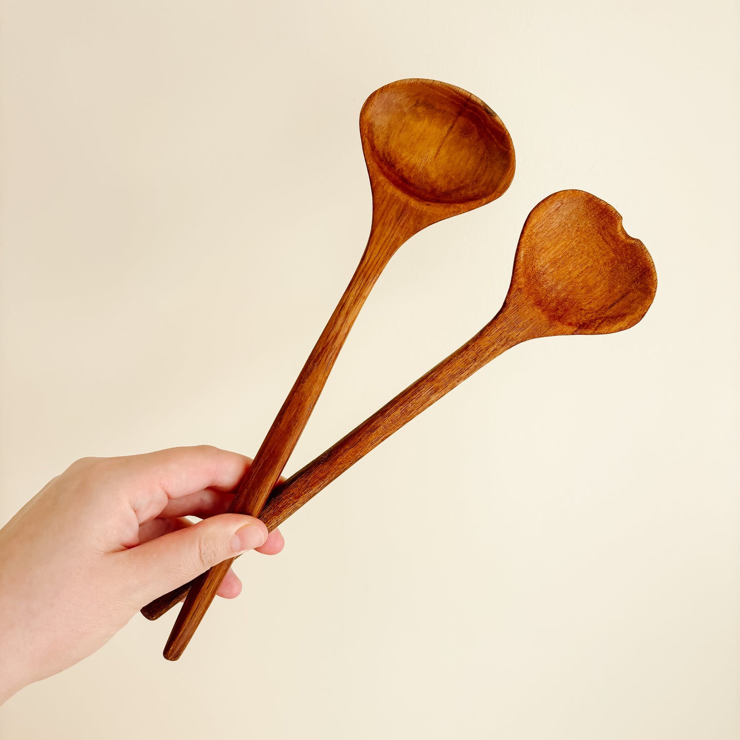 Midcentury Wooden Salad Utensils Serving Set