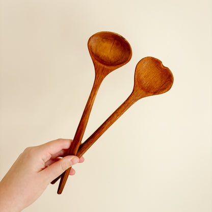 Midcentury Wooden Salad Utensils Serving Set