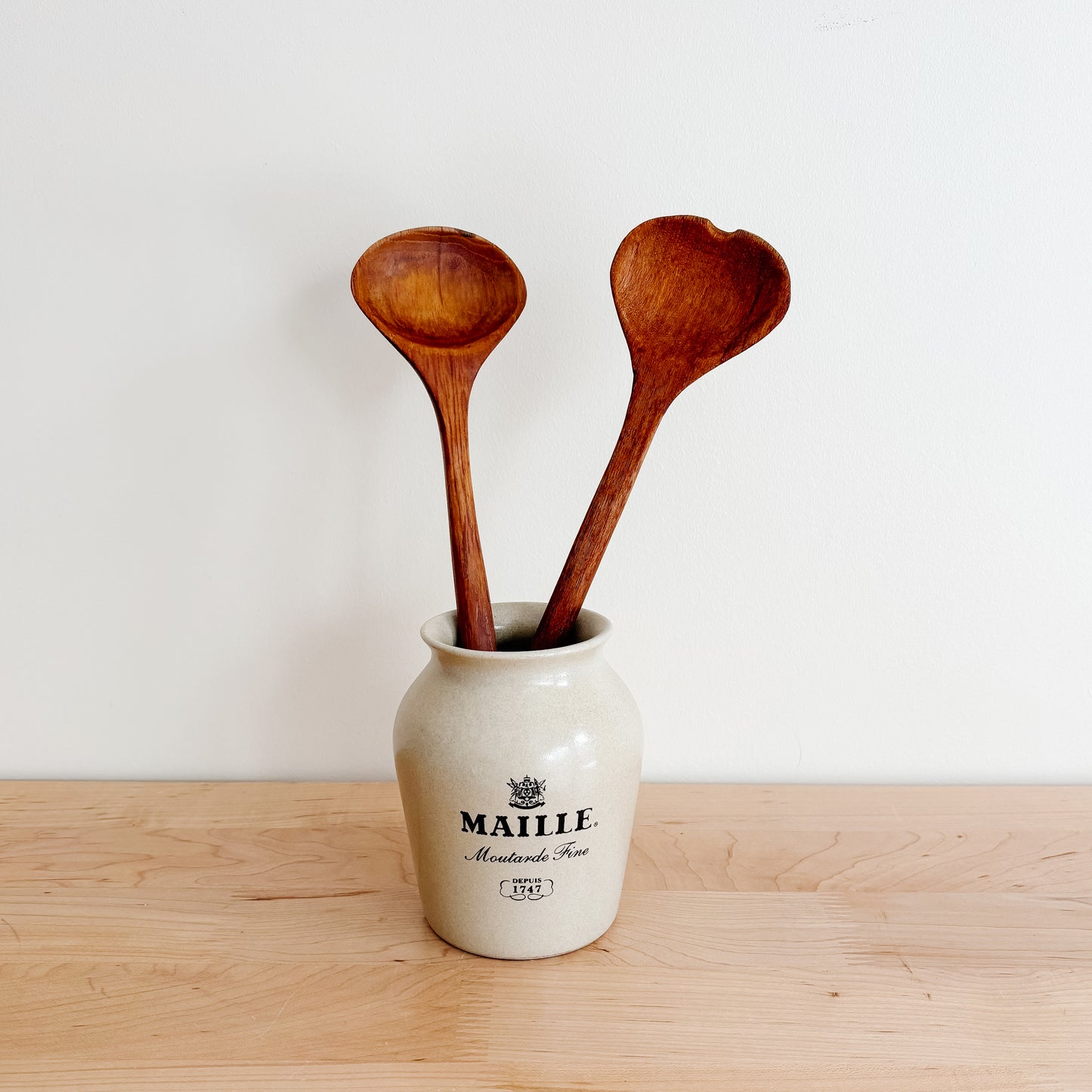 Midcentury Wooden Salad Utensils Serving Set