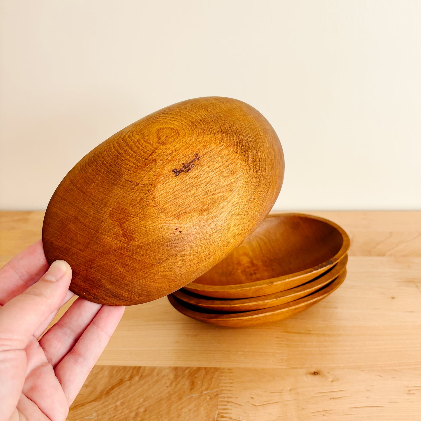 Vintage Baribocraft Oval Maple Wood Salad Bowls (Set of 4)