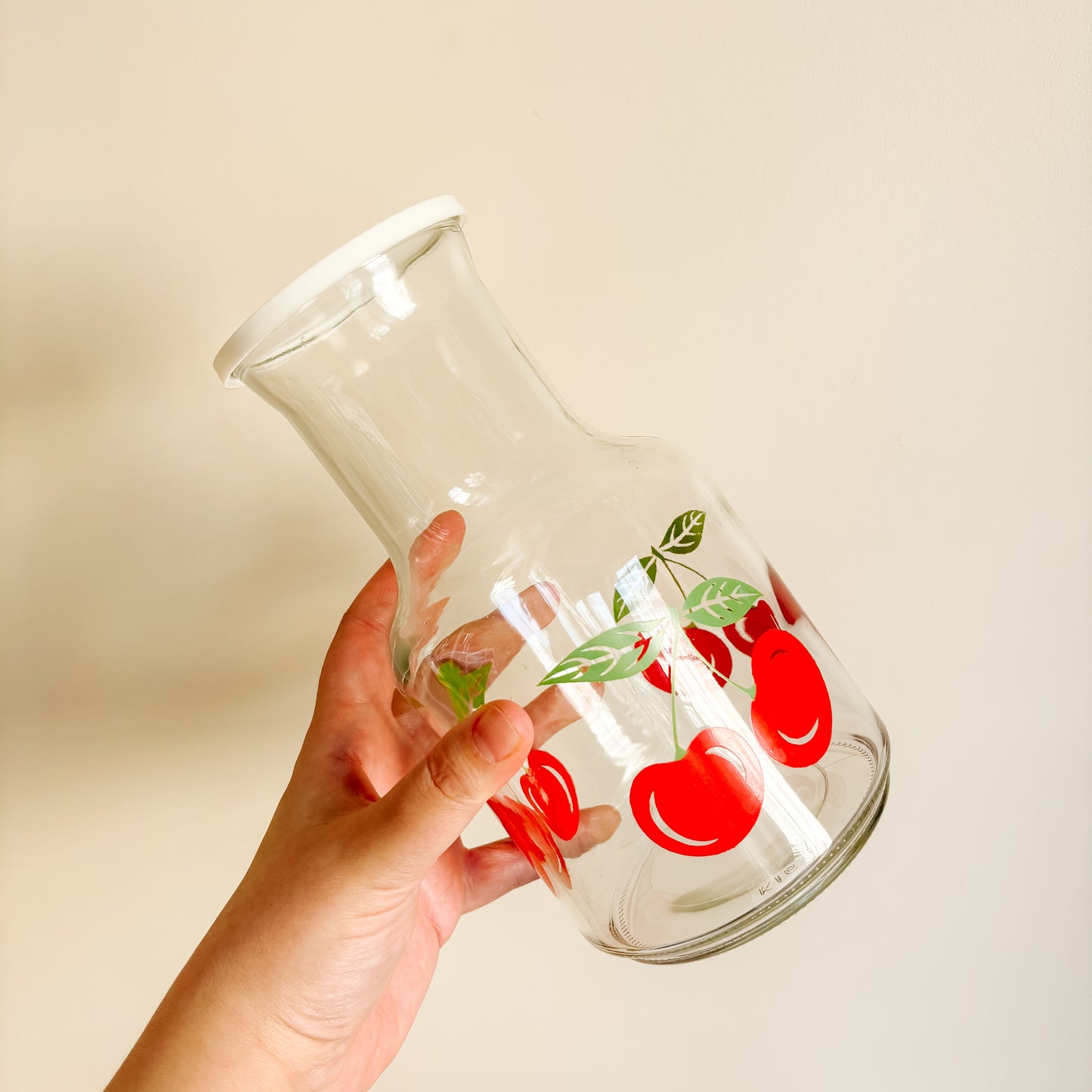 Vintage KIG Indonesia Cherry Glass Pitcher and Glassware