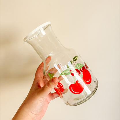 Vintage KIG Indonesia Cherry Glass Pitcher and Glassware