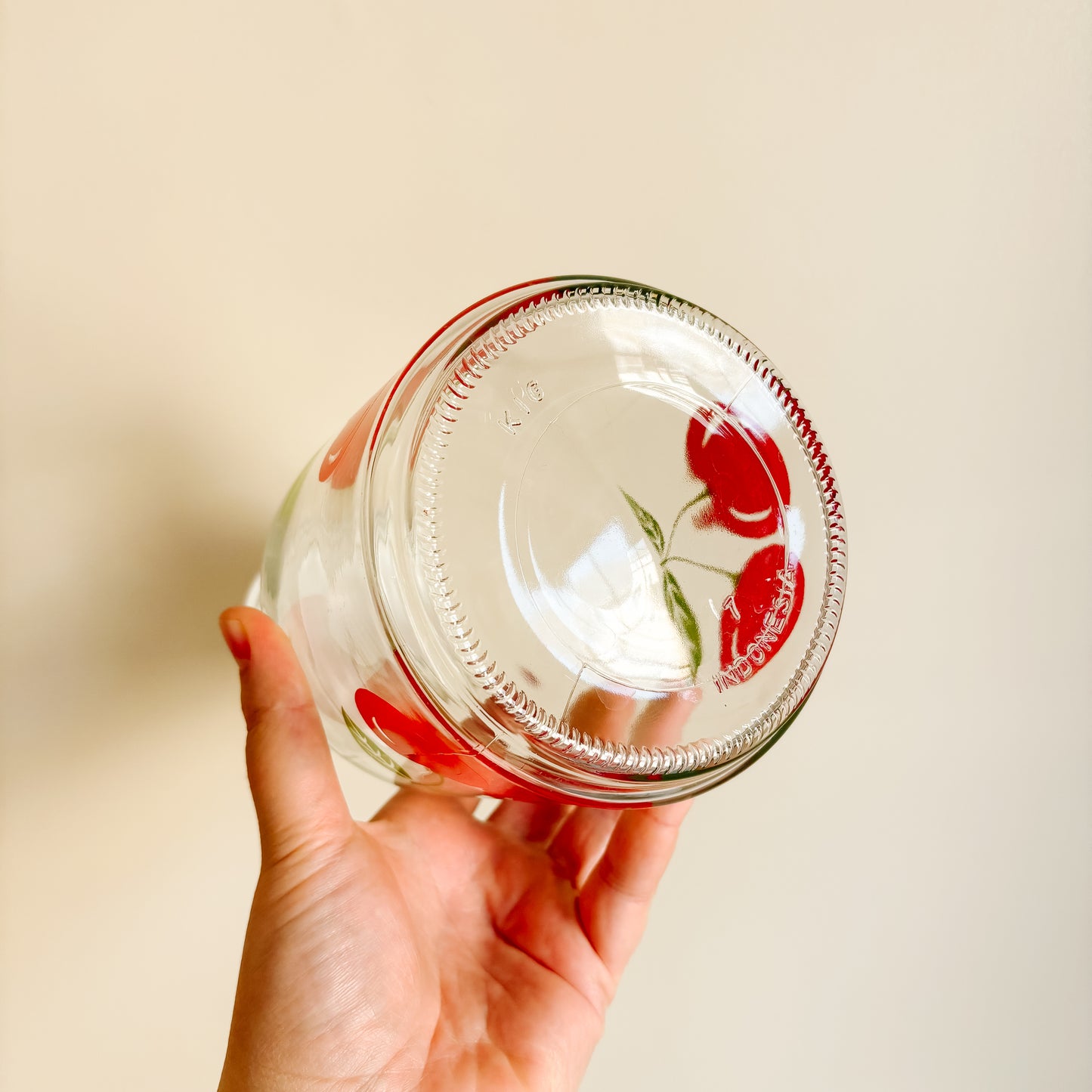 Vintage KIG Indonesia Cherry Glass Pitcher and Glassware