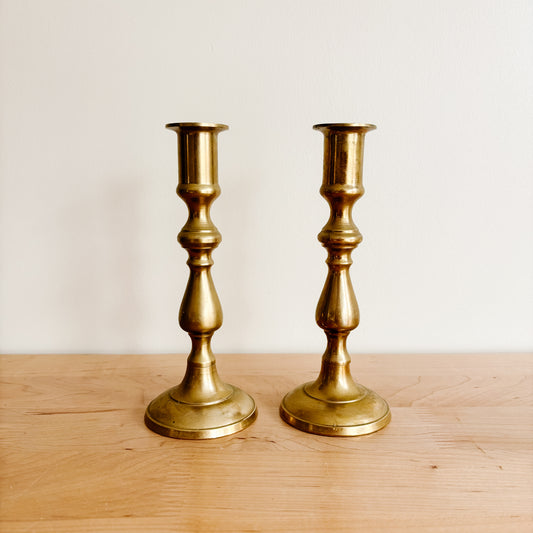 Vintage Tall Brass Taper Candle Holders (7.25")