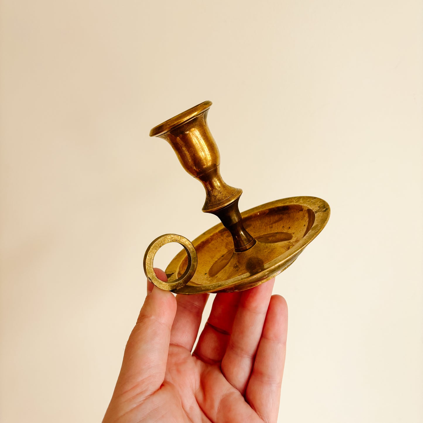 Solid Brass Taper Candle Holder with Finger Loop