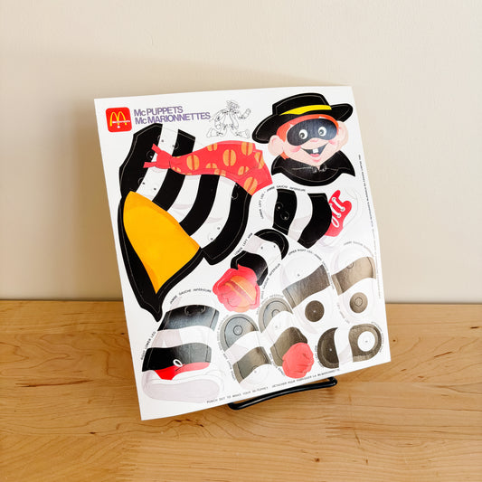 McDonald's Birthday Party Favor - Hamburglar McPuppets Paper Toy - 1988