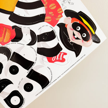 McDonald's Birthday Party Favor - Hamburglar McPuppets Paper Toy - 1988