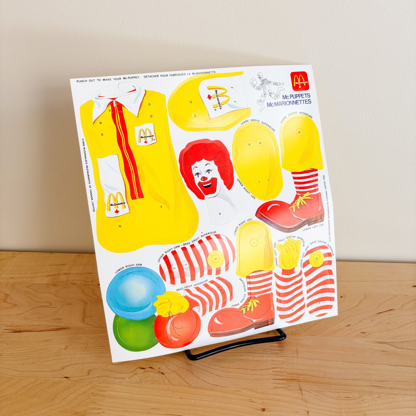 McDonald's Birthday Party Favor - Ronald McDonald McPuppets Paper Toy - 1988