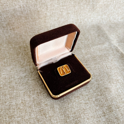 McDonald's Canada Pin - Gold M Logo with Maple Leaf in Maroon Box - Vintage from the 1980s