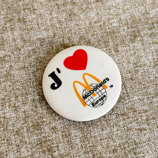 McDonald's Europe Pin - J'aime McDonald French Button - Vintage 1980s