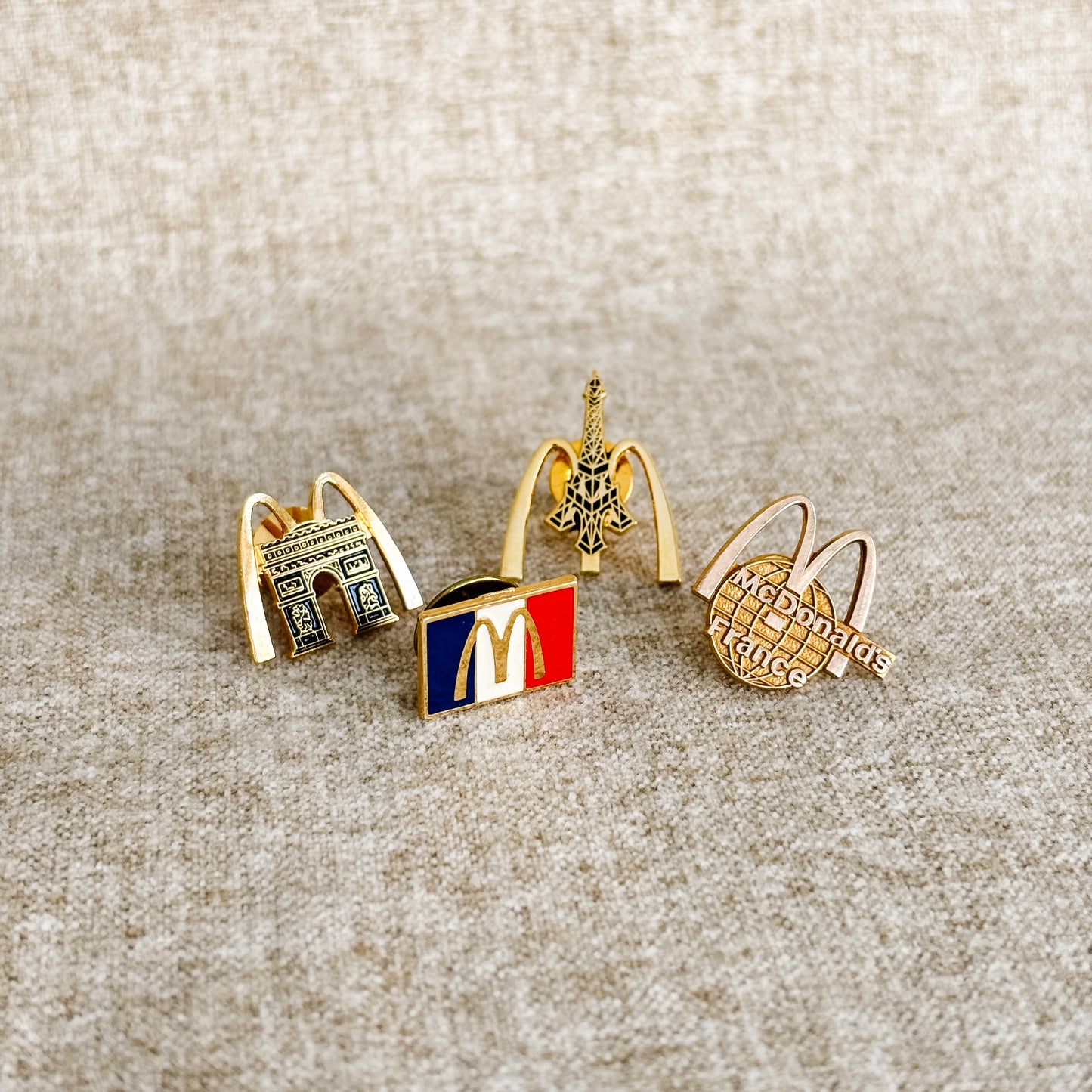 McDonald's France Pin - Gold M Logo with International Globe - Vintage 1980s