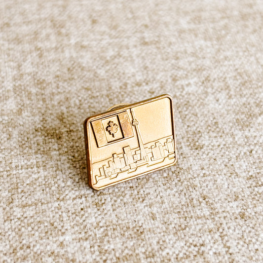 McDonald's Canada Pin - Gold Maple Leaf and Toronto Skyline - Vintage from the 1980s