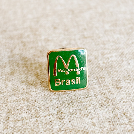 McDonald's Brazil Pin - Gold M with Green Brasil Branding - Vintage from the 1980s